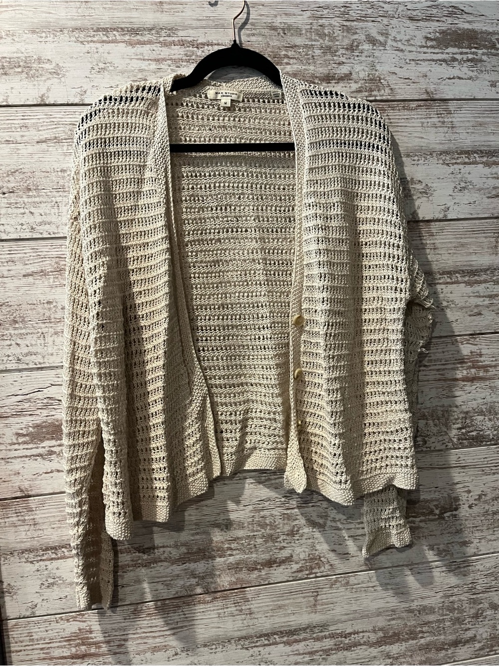 Max Studio Open Knit Cream Button-Front Cardigan